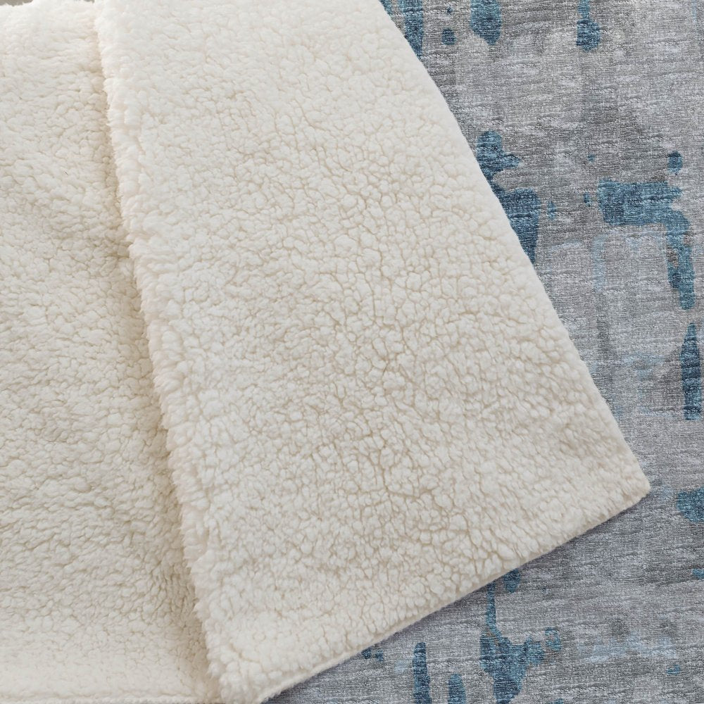 50" X 70" Gray And Blue Abstract Polyester Woven Plush Throw Blanket