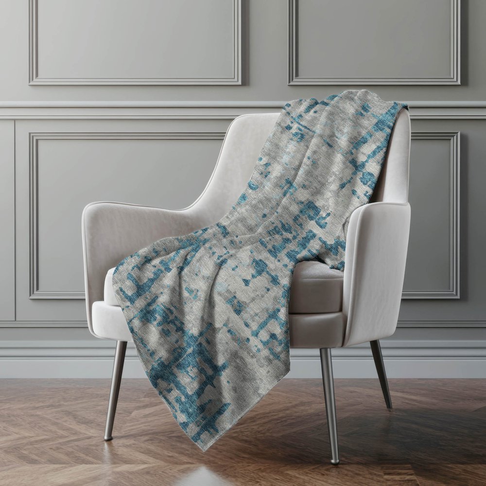 50" X 70" Gray And Blue Abstract Polyester Woven Plush Throw Blanket
