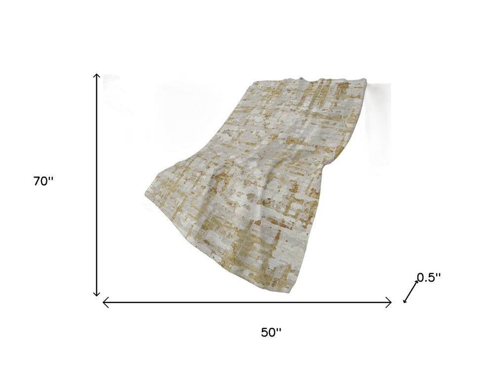 50" X 70" Coffee And Beige Abstract Polyester Woven Plush Throw Blanket