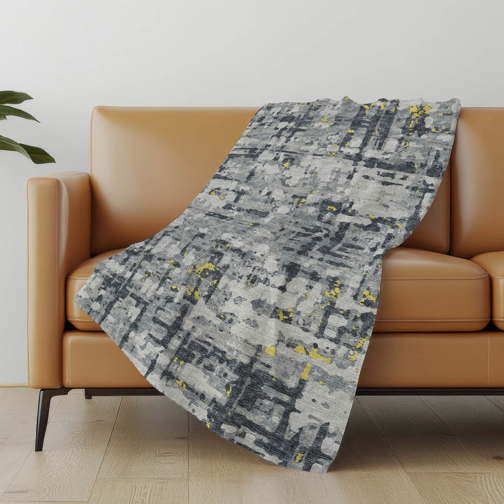 50" X 70" Gray And Gold Abstract Polyester Woven Plush Throw Blanket