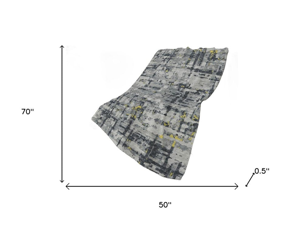 50" X 70" Gray And Gold Abstract Polyester Woven Plush Throw Blanket