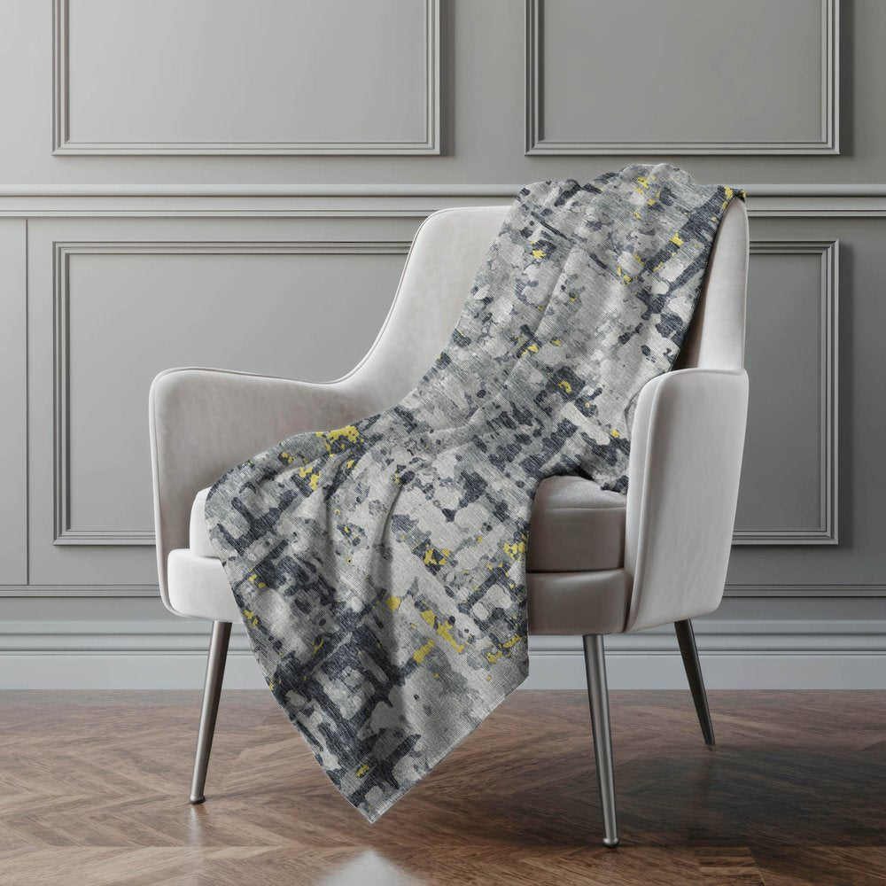 50" X 70" Gray And Gold Abstract Polyester Woven Plush Throw Blanket