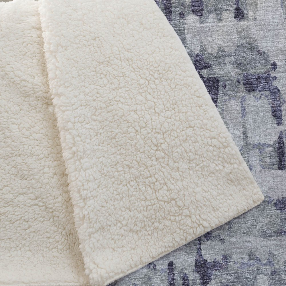 50" X 70" Purple And Gray Abstract Polyester Woven Plush Throw Blanket