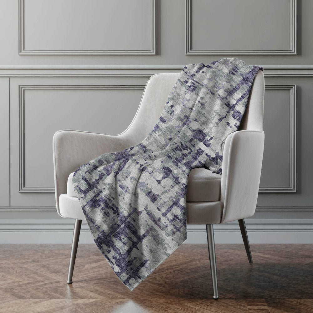 50" X 70" Purple And Gray Abstract Polyester Woven Plush Throw Blanket