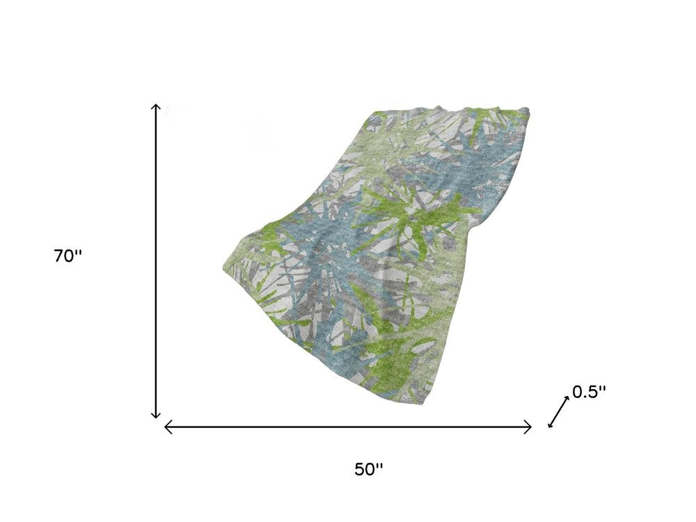 50" X 70" Green Teal And Gray Abstract Polyester Woven Plush Throw Blanket