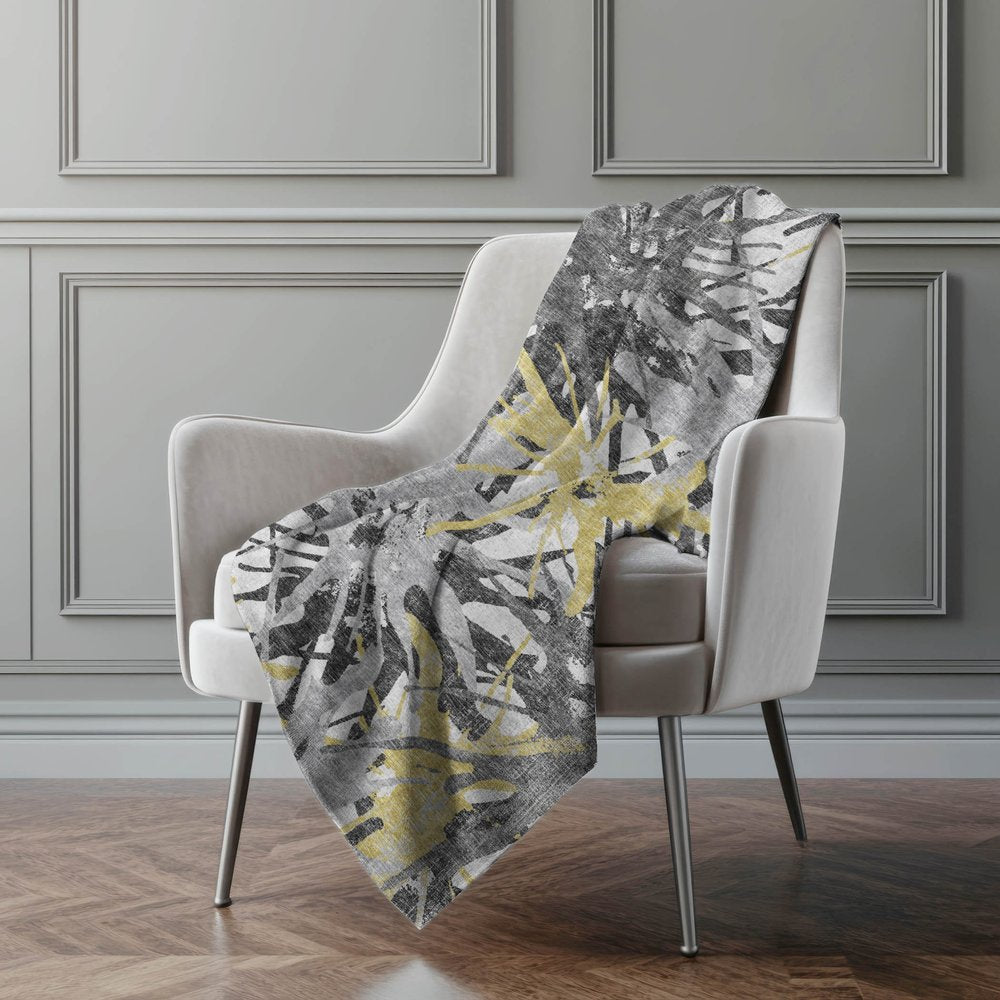 50" X 70" Gold And Gray Abstract Polyester Woven Plush Throw Blanket