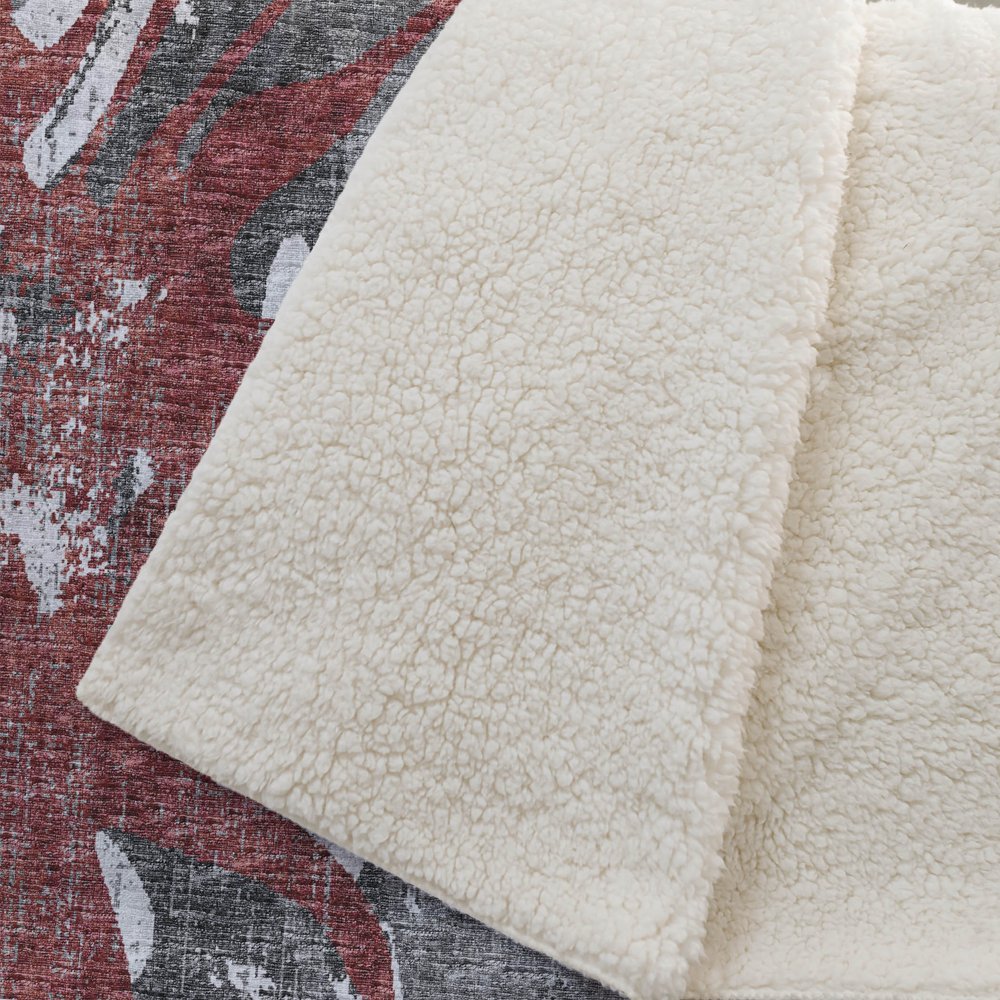 50" X 70" Red And Gray Abstract Polyester Woven Plush Throw Blanket