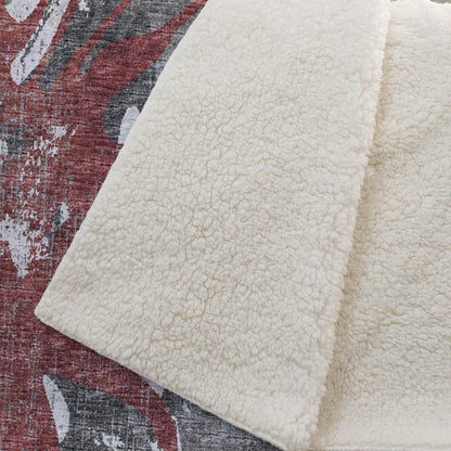 50" X 70" Red And Gray Abstract Polyester Woven Plush Throw Blanket