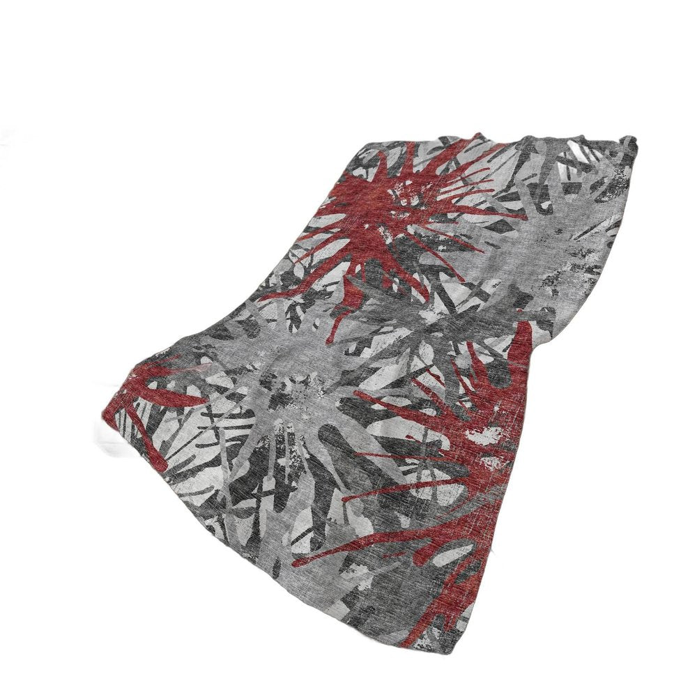 50" X 70" Red And Gray Abstract Polyester Woven Plush Throw Blanket