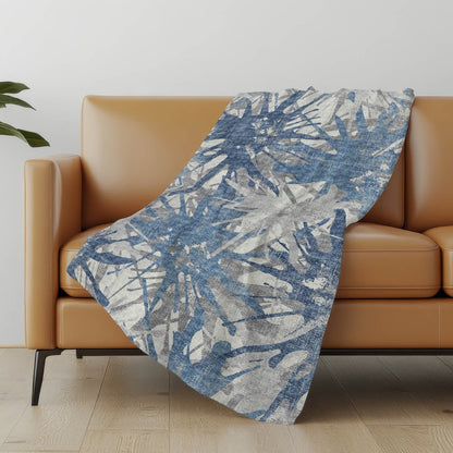 50" X 70" Blue And Gray Abstract Polyester Woven Plush Throw Blanket