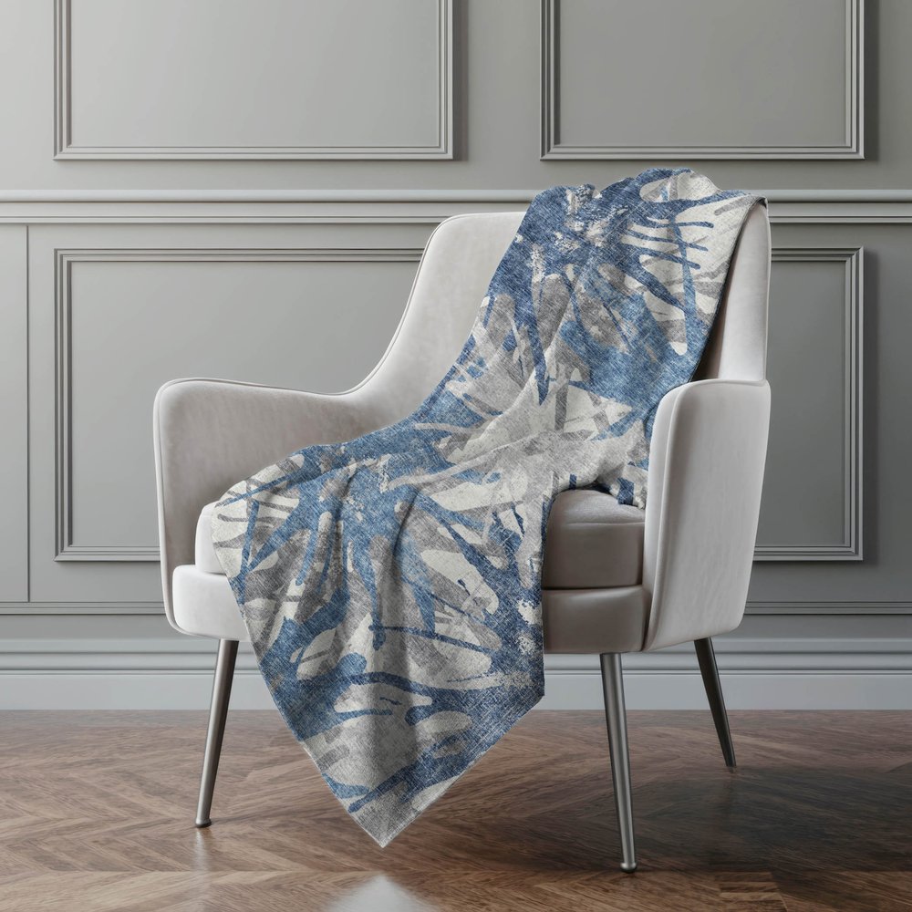 50" X 70" Blue And Gray Abstract Polyester Woven Plush Throw Blanket