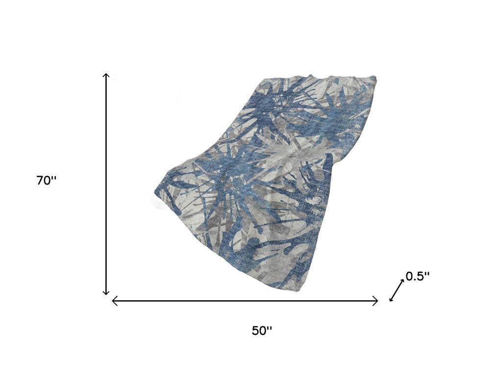 50" X 70" Blue And Gray Abstract Polyester Woven Plush Throw Blanket