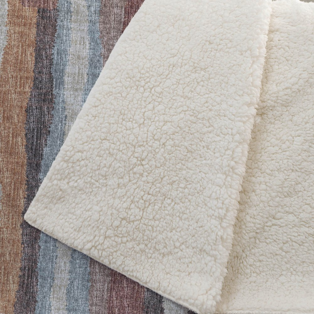 50" X 70" Rust Blue And Beige Abstract Polyester Woven Plush Throw Blanket