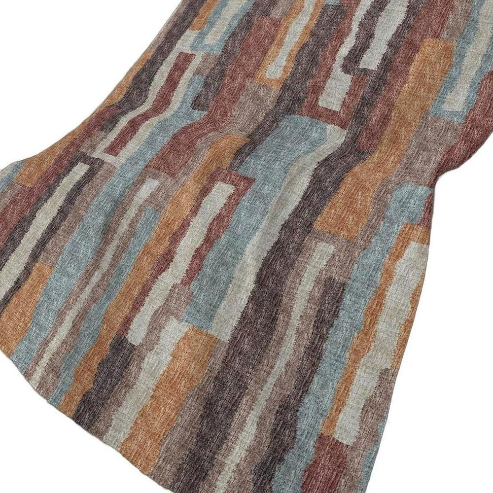 50" X 70" Rust Blue And Beige Abstract Polyester Woven Plush Throw Blanket