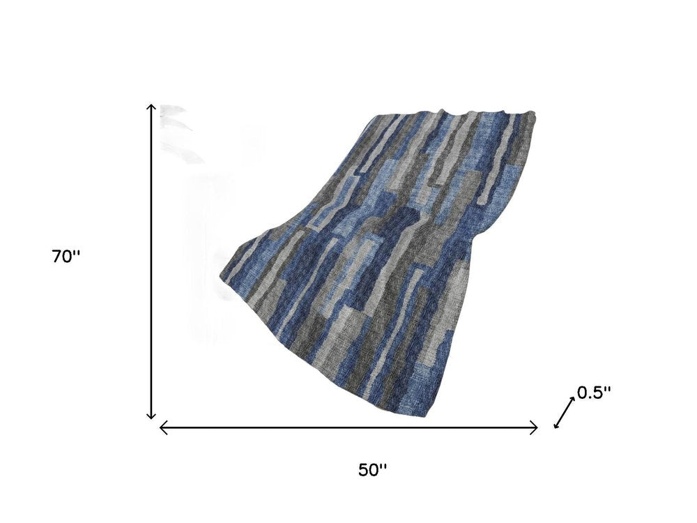 50" X 70" Blue And Gray Abstract Polyester Woven Plush Throw Blanket