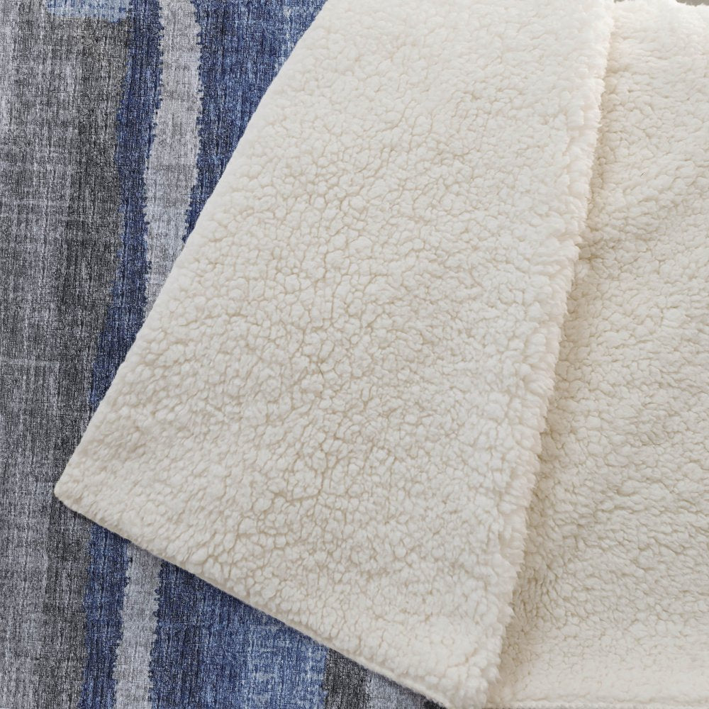 50" X 70" Blue And Gray Abstract Polyester Woven Plush Throw Blanket