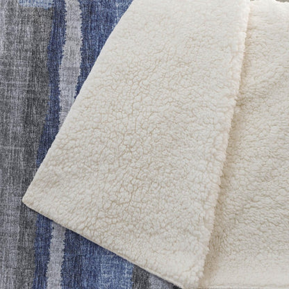 50" X 70" Blue And Gray Abstract Polyester Woven Plush Throw Blanket