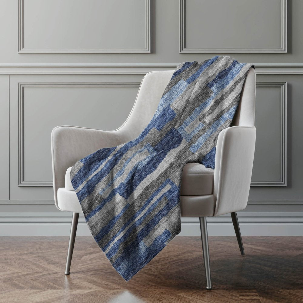 50" X 70" Blue And Gray Abstract Polyester Woven Plush Throw Blanket