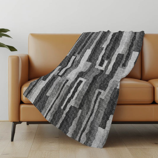 50" X 70" Charcoal And Gray Abstract Polyester Woven Plush Throw Blanket