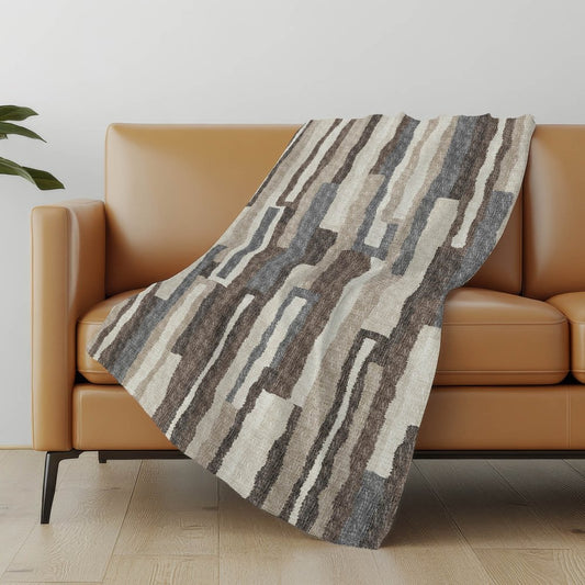 50" X 70" Chocolate And Gray Abstract Polyester Woven Plush Throw Blanket