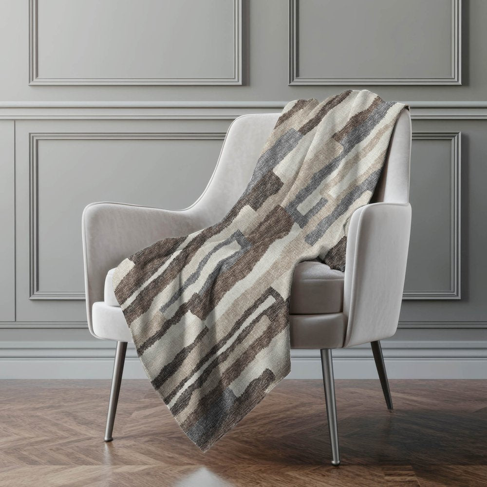 50" X 70" Chocolate And Gray Abstract Polyester Woven Plush Throw Blanket