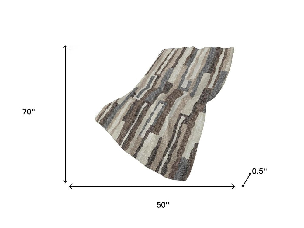 50" X 70" Chocolate And Gray Abstract Polyester Woven Plush Throw Blanket