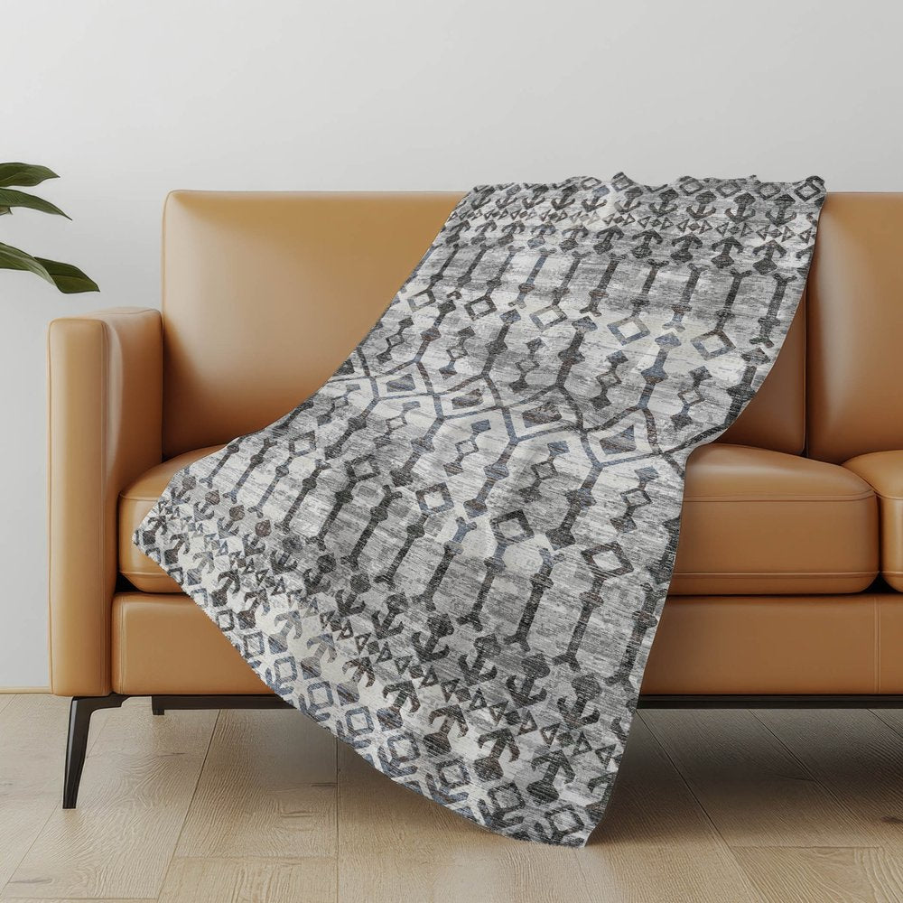 50" X 70" Charcoal And Gray Geometric Polyester Woven Plush Throw Blanket