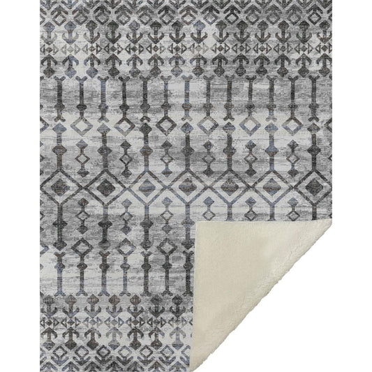 50" X 70" Charcoal And Gray Geometric Microfiber Plush Throw Blanket