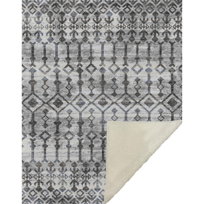 50" X 70" Charcoal And Gray Geometric Microfiber Plush Throw Blanket