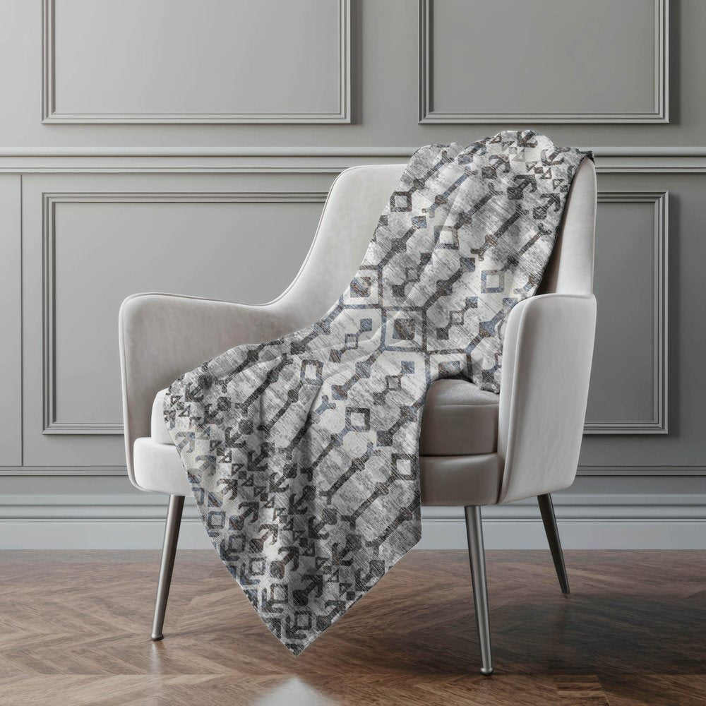 50" X 70" Charcoal And Gray Geometric Polyester Woven Plush Throw Blanket