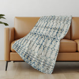 50" X 70" Ivory And Teal Geometric Polyester Woven Plush Throw Blanket
