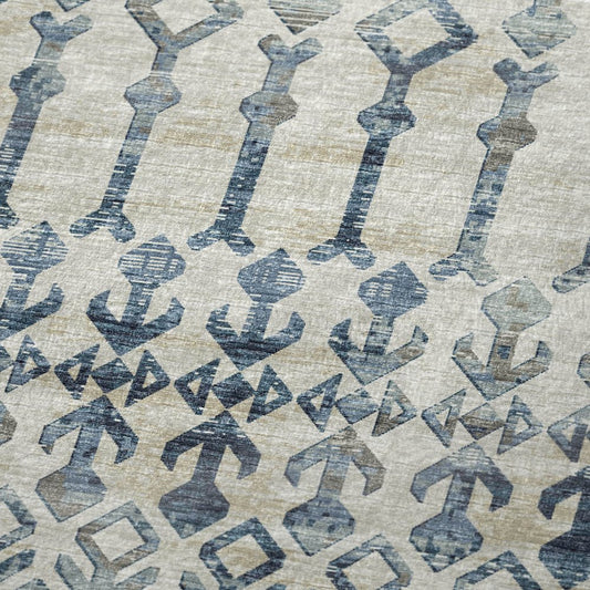 50" X 70" Ivory And Teal Geometric Polyester Woven Plush Throw Blanket