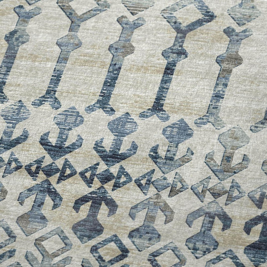 50" X 70" Ivory And Teal Geometric Microfiber Plush Throw Blanket