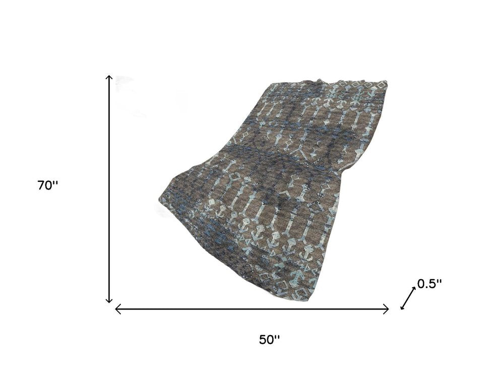 50" X 70" Chocolate And Blue Geometric Polyester Woven Plush Throw Blanket