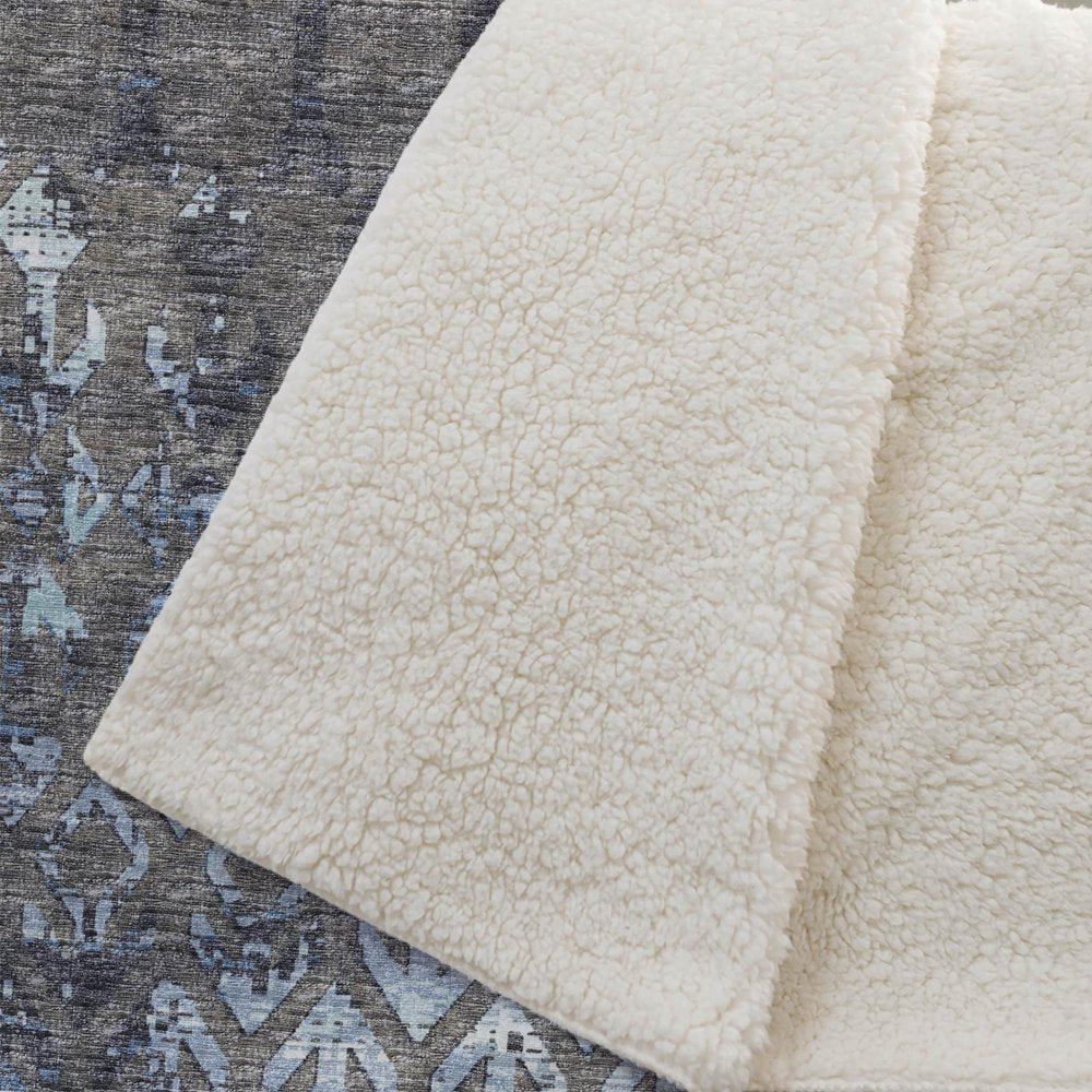 50" X 70" Chocolate And Blue Geometric Polyester Woven Plush Throw Blanket