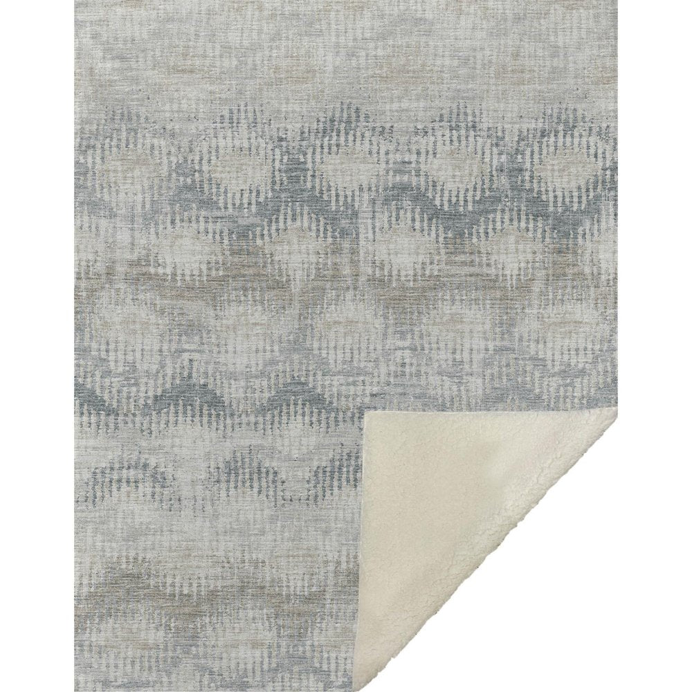 50" X 70" Linen And Gray Geometric Microfiber Plush Throw Blanket