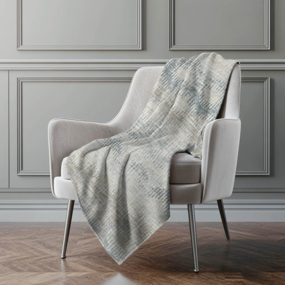50" X 70" Linen And Gray Geometric Polyester Woven Plush Throw Blanket