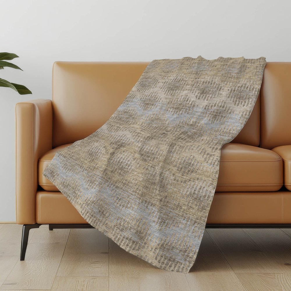 50" X 70" Chocolate And Beige Geometric Polyester Woven Plush Throw Blanket