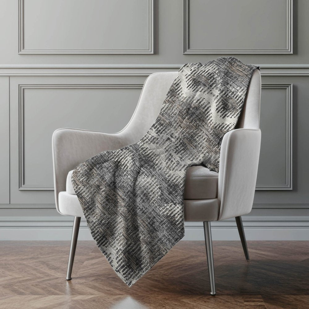50" X 70" Charcoal And Gray Geometric Polyester Woven Plush Throw Blanket
