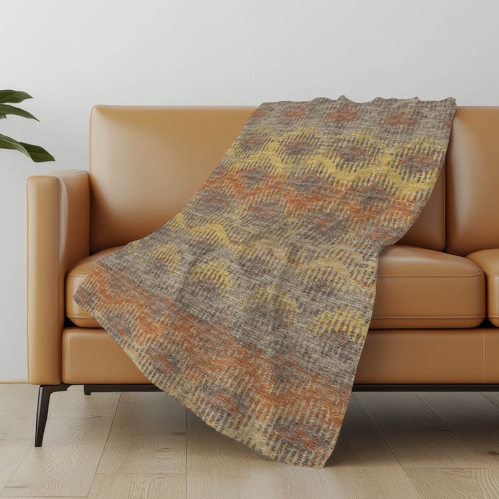 50" X 70" Orange Gold And Gray Geometric Polyester Woven Plush Throw Blanket