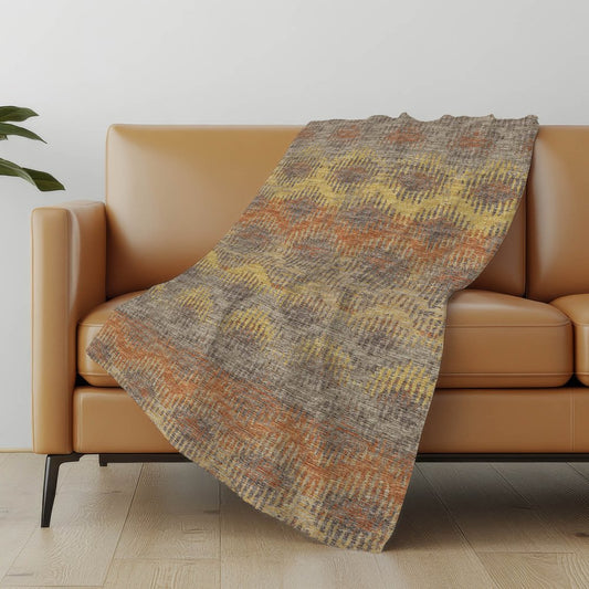 50" X 70" Orange Gold And Gray Geometric Polyester Woven Plush Throw Blanket