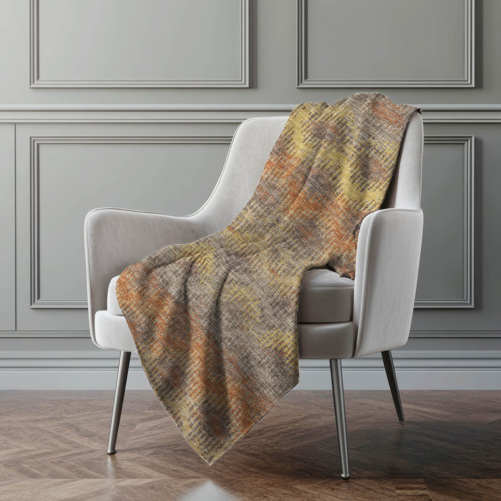 50" X 70" Orange Gold And Gray Geometric Polyester Woven Plush Throw Blanket