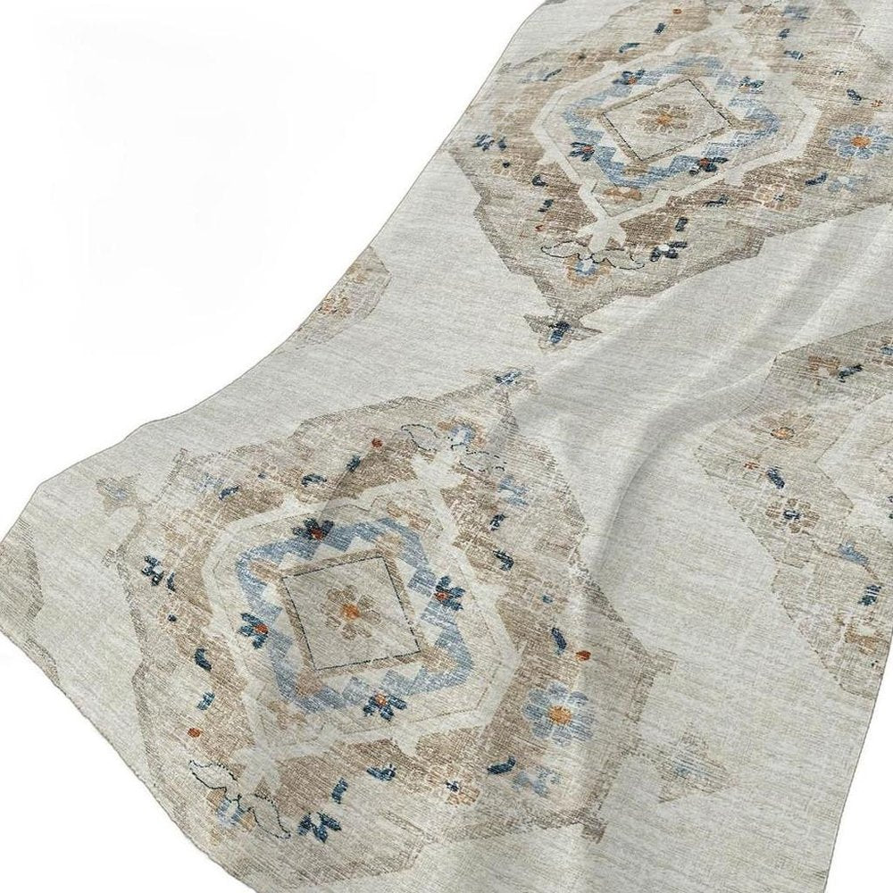 50" X 70" Linen Coffee And Ivory Floral Plush Throw Blanket