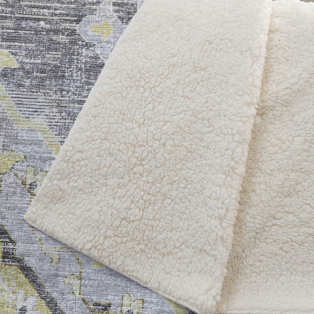 50" X 70" Silver Yellow And Charcoal Floral Polyester Woven Plush Throw Blanket