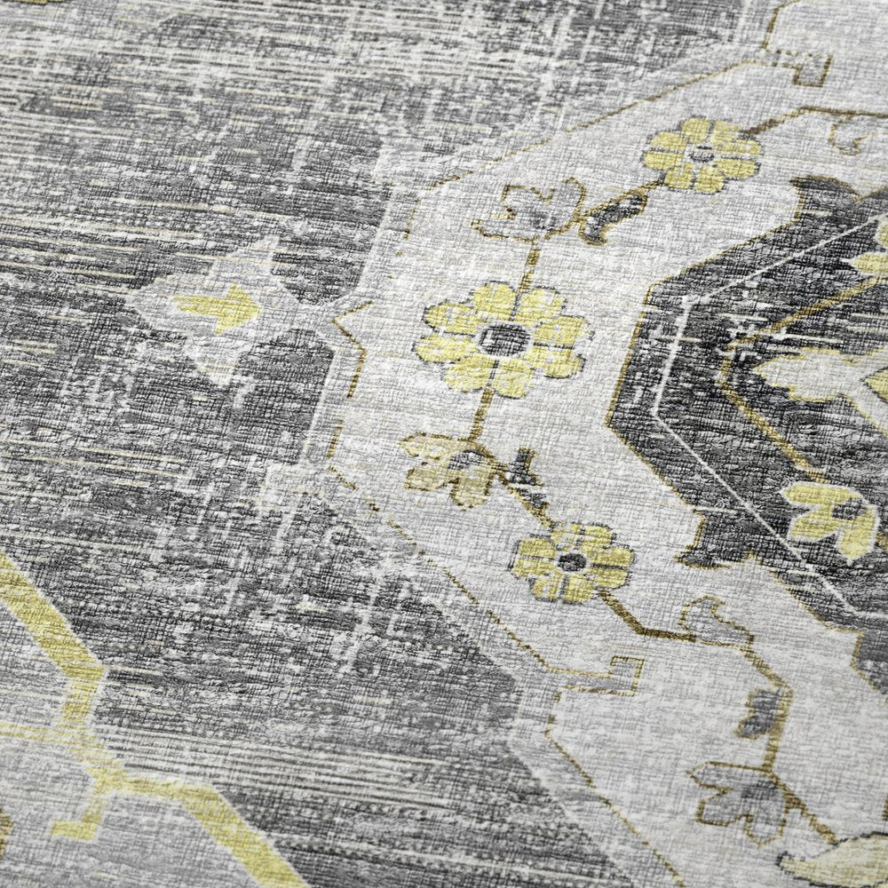 50" X 70" Silver Yellow And Charcoal Floral Polyester Woven Plush Throw Blanket