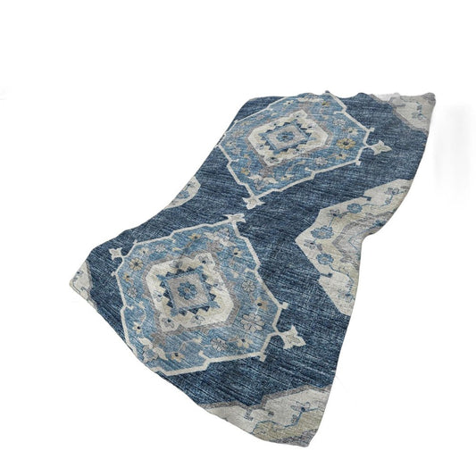 50" X 70" Blue And Ivory Floral Polyester Woven Plush Throw Blanket