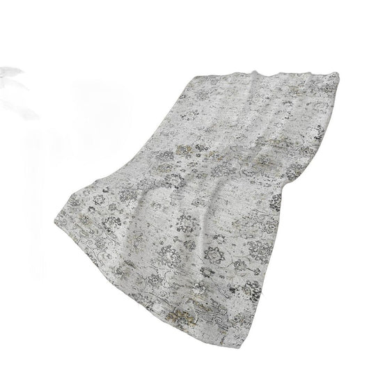 50" X 70" Gray And Ivory Floral Polyester Woven Plush Throw Blanket