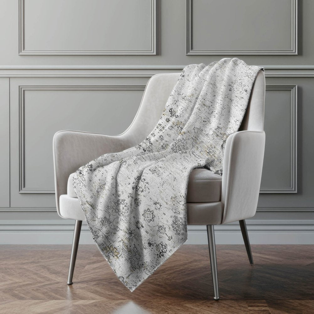 50" X 70" Gray And Ivory Floral Polyester Woven Plush Throw Blanket