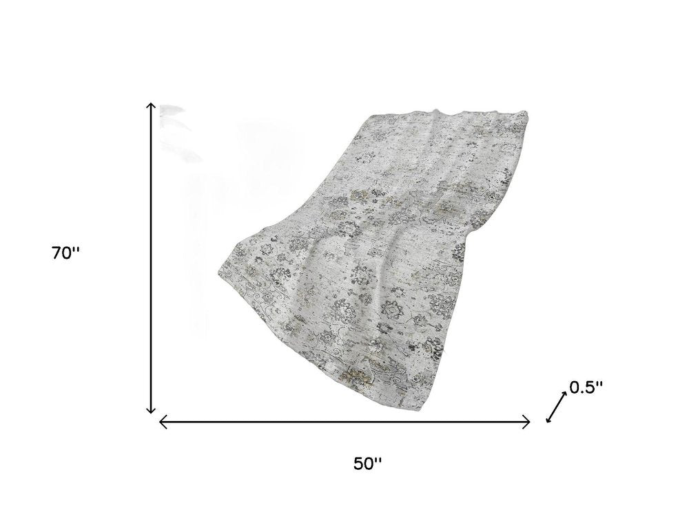50" X 70" Gray And Ivory Floral Polyester Woven Plush Throw Blanket