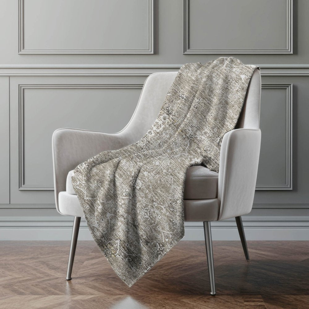 50" X 70" Gray And Charcoal Floral Polyester Woven Plush Throw Blanket